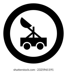 Catapultar icono del asiento de eyección del sitio medieval en círculo color negro ilustración vectorial estilo de contorno sólido