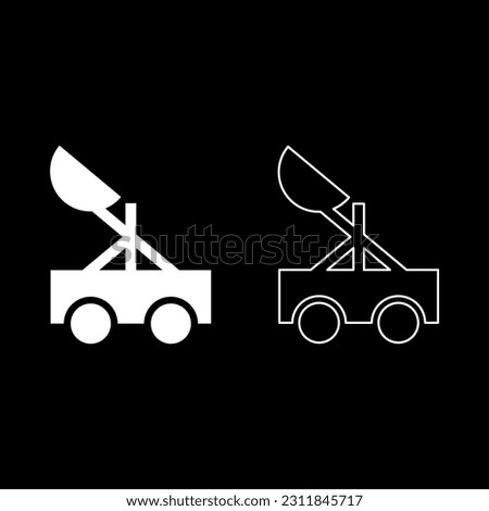 Catapult medieval siege ejection seat set icon white color vector illustration image solid fill outline contour line thin flat style