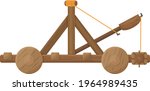 The catapult is a medieval wooden throwing tool used during military operations, for the siege and destruction of the walls of fortresses.Vector illustration isolated on white background.