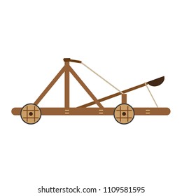 Catapult vector medieval knight icon illustration isolated wooden old war white weapon ancient cartoon siege