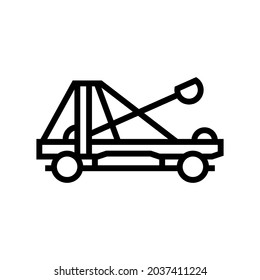 arma de catapulta vectores de ícono de línea de roma antiguo. arma de catapulta antigua señal de roma. símbolo de contorno aislado ilustración negra