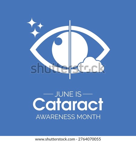 Cataract Awareness Month is observed each June, highlighting a condition where a cloudy area develops in the eye’s lens, affecting vision clarity. Vector illustration. Banner poster, flyer and background design template.