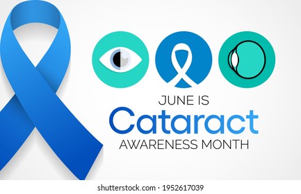 El mes de toma de conciencia de cataratas se observa cada año en junio, es una zona densa y nublada que se forma en la lente del ojo. Ilustración vectorial.