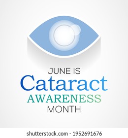 Cataract awareness month is observed every year in June, it is a dense, cloudy area that forms in the lens of the eye. Vector illustration.