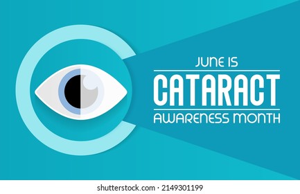 Cataract awareness month is observed every year in June, it is a dense, cloudy area that forms in the lens of the eye. Vector illustration.