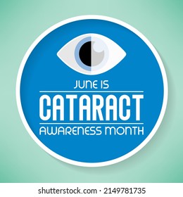 Der Monat des Cataract-Bewusstseins wird jedes Jahr im Juni beobachtet, es ist ein dichtes, bewölktes Gebiet, das sich in der Augenlinse bildet. Vektorgrafik.