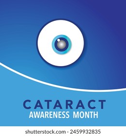 Cataract awareness month is observed every year in June, it is a dense, cloudy area that forms in the lens of the eye. Vector illustration.