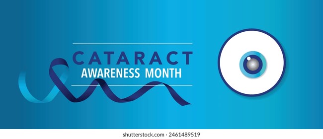 Cataract awareness month is observed every year in June, it is a dense, cloudy area that forms in the lens of the eye. Vector illustration.