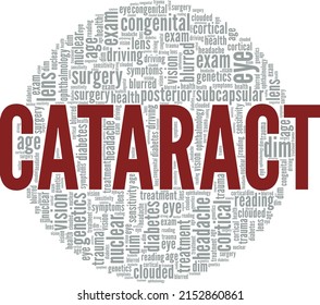 Cataract ilustración conceptual vectorial nube de palabras aislada en fondo blanco.