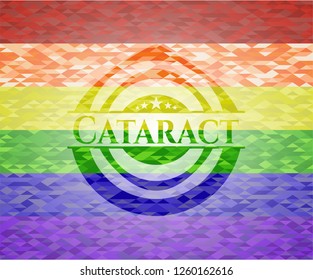 Cataract emblem on mosaic background with the colors of the LGBT flag