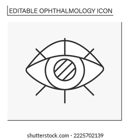  Symbol der Cataract-Linie. Deckkraft und Trübung der Linse. Krankheit verhindert klare Bilder. Konzept der Ophthalmologie. Einzige Vektorgrafik. Bearbeitbarer Hub