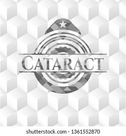Cataract realistic grey emblem with cube white background