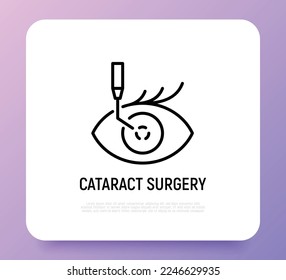 Cataract surgery thin line icon. Ophthalmology. Lasik vision correction. Modern vector illustration.