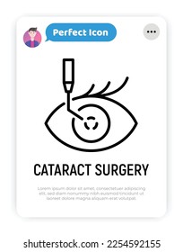 Cataract surgery thin line icon. Ophthalmology. Lasik vision correction. Modern vector illustration.