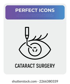 Cataract surgery thin line icon. Ophthalmology. Lasik vision correction. Modern vector illustration.
