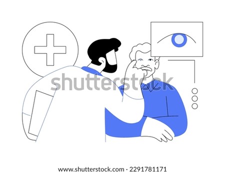Cataracts abstract concept vector illustration. Ophthalmologist examines senior patient with cataracts, eye surgery, cloudy lens, medicine sector, blurry vision, eye condition abstract metaphor.