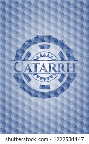 Catarrh blue badge with geometric pattern background.