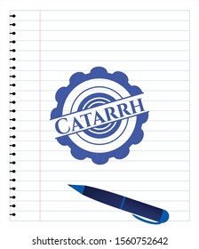 Catarrh pen strokes emblem. Blue ink. Vector Illustration. Detailed.