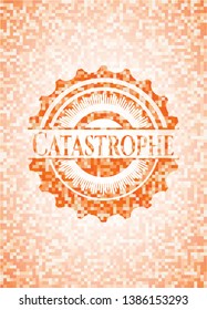 Catastrophe abstract orange mosaic emblem with background