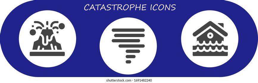 conjunto de iconos de catástrofe. 3 iconos de catástrofe rellenos. Incluidos Iconos de Volcán, Tornado, Desastres