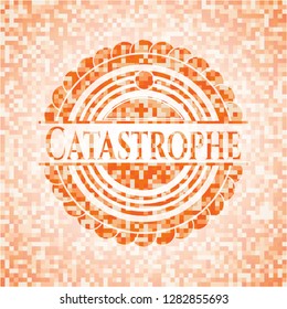 Catastrophe orange tile background illustration. Square geometric mosaic seamless pattern with emblem inside.