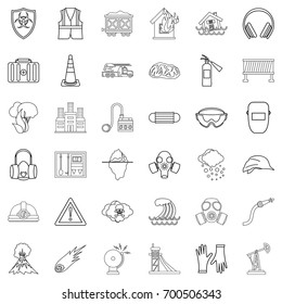 Catastrophic icons set. Outline style of 36 catastrophic vector icons for web isolated on white background
