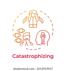 Catastrófico icono de concepto de gradiente rojo. Cognición, emociones. Depresión, estrés. Ilustración de línea de forma redonda. Abstractas idea. Diseño gráfico. Fácil de usar en infografía, presentación
