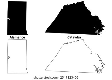 Catawba and Alamance County, North Carolina State (U.S. County, United States of America, USA, U.S., US) Karte, Vektorgrafik, Skizze Karte