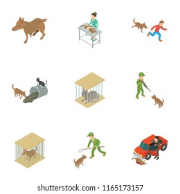 Catch the animal icons set. Isometric set of 9 catch the animal vector icons for web isolated on white background