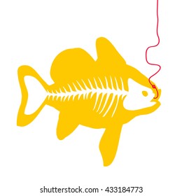 To catch a bait. Abstract colorful fish and fishing hook. Vector fishing logo, label, emblem design elements. Trendy isolated illustration.
