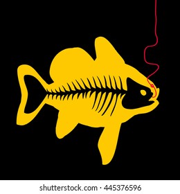 To catch a bait. Abstract colorful fish and fishing hook. Vector fishing logo, label, emblem design elements. Trendy isolated illustration.