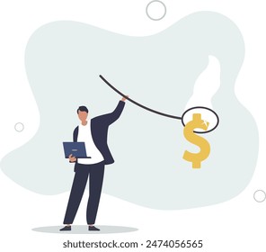 Catch bargain stock earning, investment opportunity with high profit return, get rich by earn more money and income concept.flat illustration.