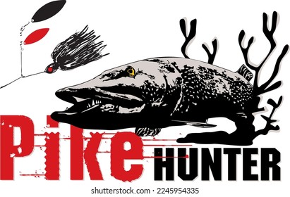 Catch Big Pike Hunter Chasing Lure Fishing Illustration