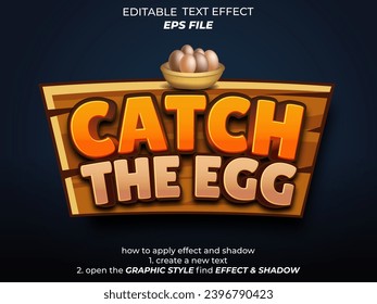 catch the egg text effect, font editable, typography, 3d text for games. vector template