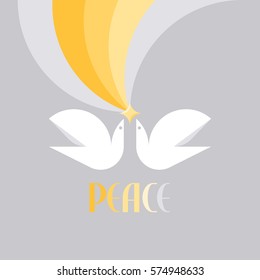 Catch a falling star. Vector invitation card template with two elegant doves of peace