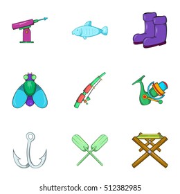 Catch fish icons set. Cartoon illustration of 9 catch fish vector icons for web