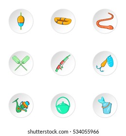Catch fish icons set. Cartoon illustration of 9 catch fish vector icons for web