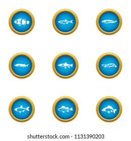 Catch fish icons set. Flat set of 9 catch fish vector icons for web isolated on white background