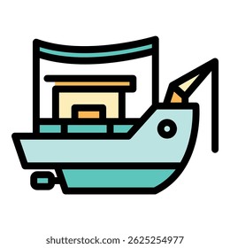 Catch fishing ship icon. Outline catch fishing ship vector icon color flat isolated
