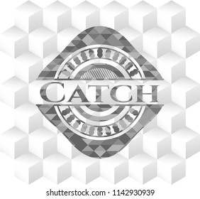 Catch grey badge with geometric cube white background