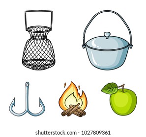 Catch, hook, mesh, caster .Fishing set collection icons in cartoon style vector symbol stock illustration web.