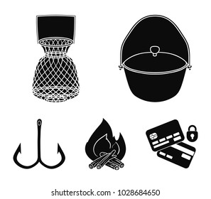 Catch, hook, mesh, caster .Fishing set collection icons in black style vector symbol stock illustration web.