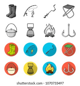 Catch, hook, mesh, caster .Fishing set collection icons in monochrome,flat style vector symbol stock illustration web.
