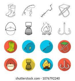 Catch, hook, mesh, caster .Fishing set collection icons in outline,flat style vector symbol stock illustration web.