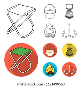Catch, hook, mesh, caster .Fishing set collection icons in outline,flat style vector symbol stock illustration web.