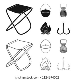 Catch, hook, mesh, caster .Fishing set collection icons in black,outline style vector symbol stock illustration web.