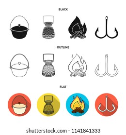 Catch, hook, mesh, caster .Fishing set collection icons in black,flat,outline style vector symbol stock illustration web.