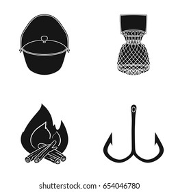 Catch, hook, mesh, caster .Fishing set collection icons in black style vector symbol stock illustration web.