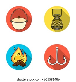 Catch, hook, mesh, caster .Fishing set collection icons in flat style vector symbol stock illustration web.