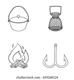 Catch, hook, mesh, caster .Fishing set collection icons in outline style vector symbol stock illustration web.